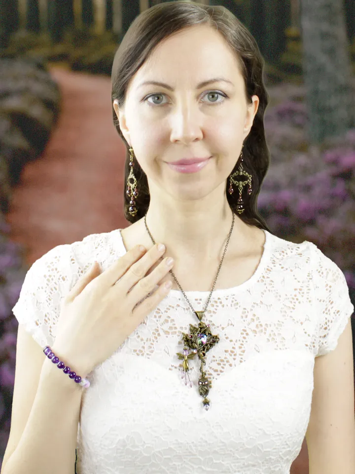 Vintage Pink Key - Necklace “Forest Goddess” with Swarovski