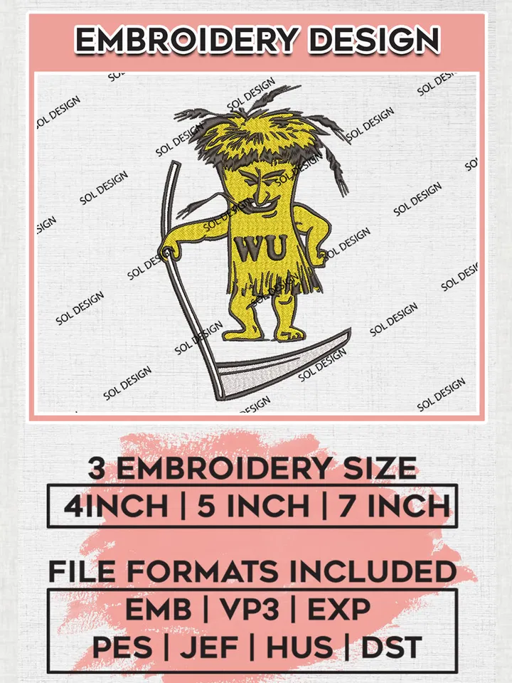 NCAA Wichita State Shockers Team Funny Mascot Logo Embroidery Design Files, NCAA Wichita State Shockers Machine Embroidery, NCAA Teams, 3 sizes, NCAA Machine embroidery designs, Digital Download