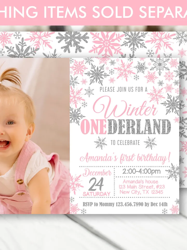 Winter Onederland Invitation Girl 1st Birthday Invitation, Winter Wonderland Birthday Invitation, First Birthday Snowflake Editable Template