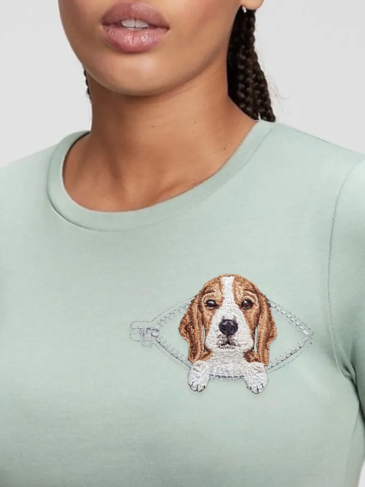 Beagle in a zipper pocket Miniature realistic machine embroidery design Pet design Dog realistic pattern Beagle embroidery pattern