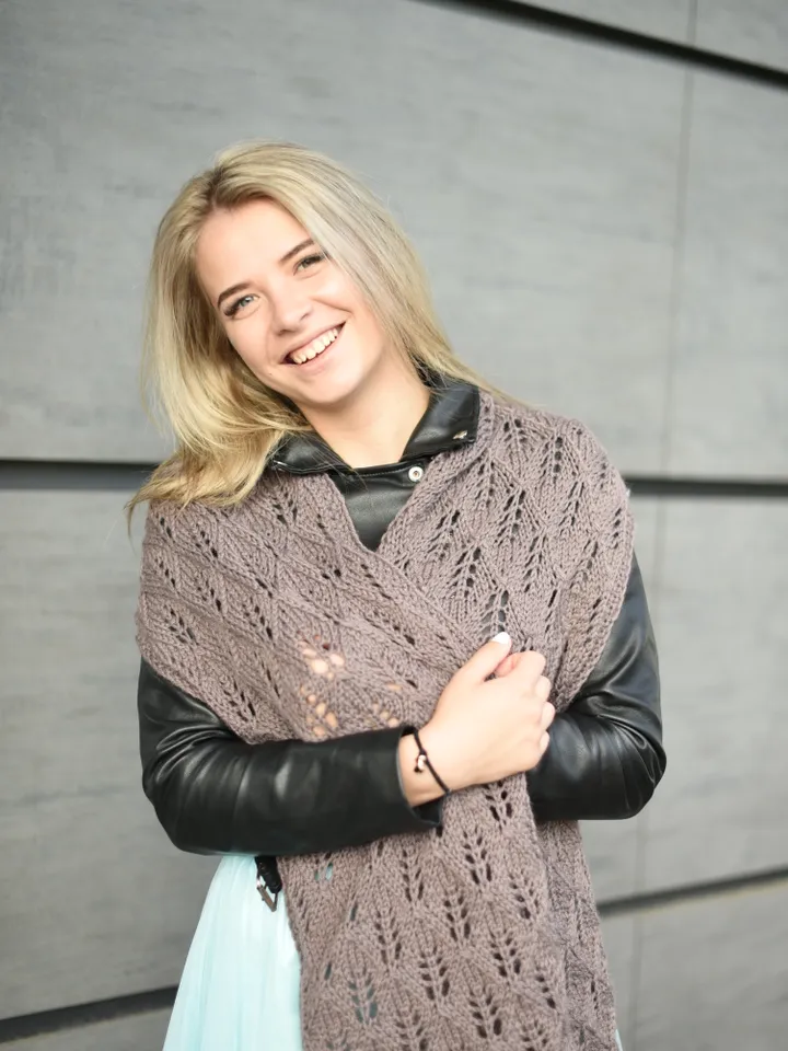 Beige warm openwork knitted scarf/ Winter accessory