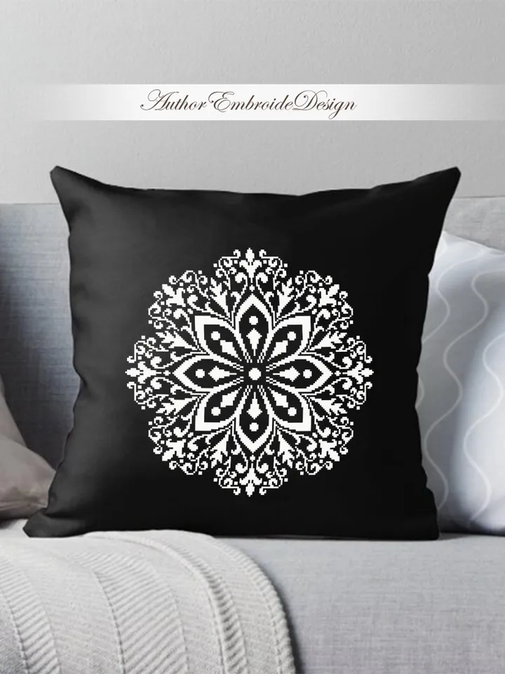Flower mandala cross stitch pattern PDF instant download Mandala ornament cross stitch chart, Monochrome mandala pattern digital PDF #M279