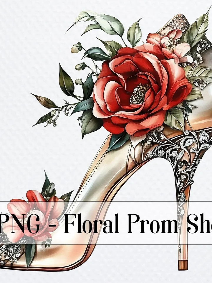 15 Floral Prom Shoes PNG Bundle, Printable Watercolor sublimation, High Quality PNGs, Digital download, Paper crafts, junk journals
