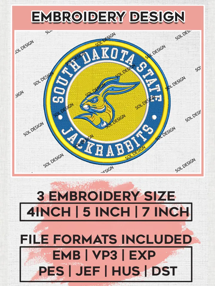 NCAA South Dakota State Jackrabbits Round Logo Embroidery, NCAA South Dakota State Jackrabbits Logo Embroidery files, NCAA Teams, Machine embroidery designs, Digital Download