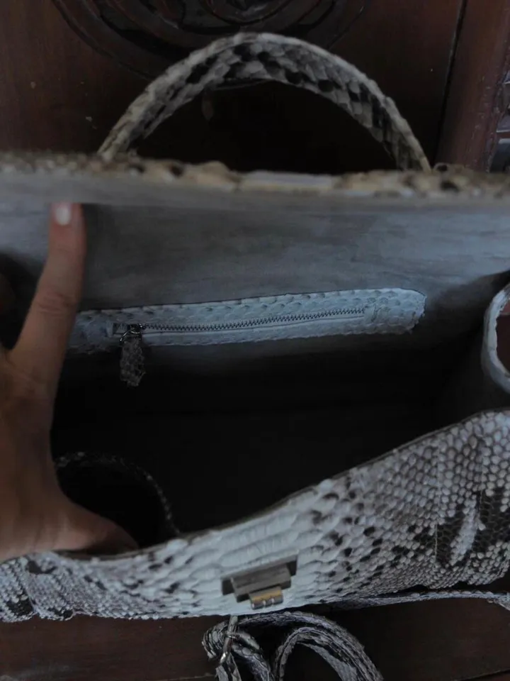 Top handle grey classy genuine python skin stitched bag | exotic leather bags | Elegant women purse | snake skin bag | designer leather bag
