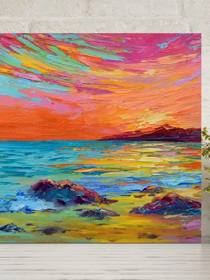 Seascape oil painting original art on canvas Hawaiian Coast art Beach painting 8 by 8 inch