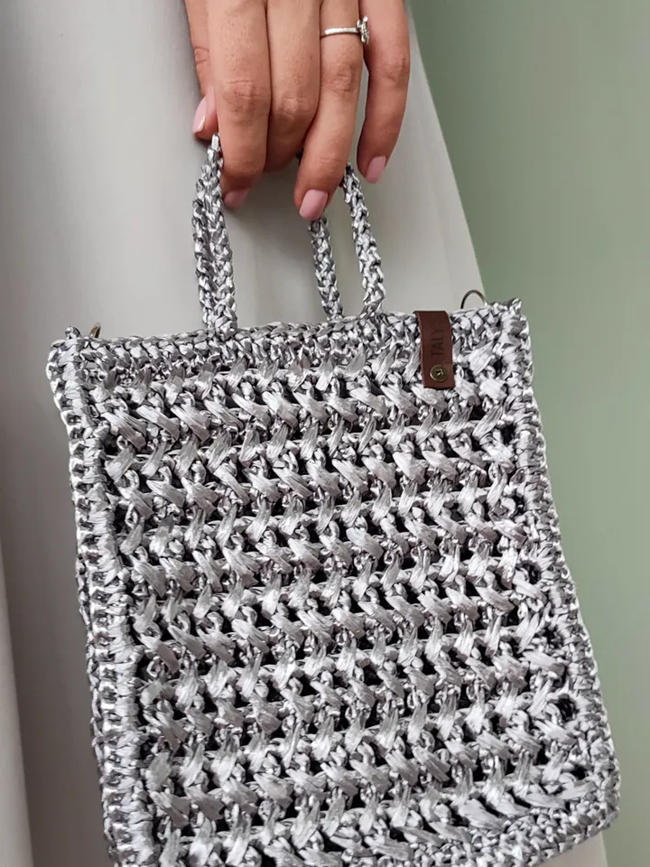 Silver Handmade Raffia Crochet Bag - Stylish Womens Accessory for Any Occasion