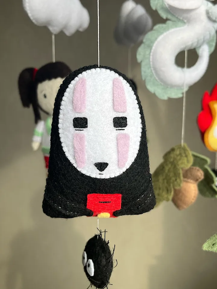 Hayao Miyazaki Anime mobile based on Spirited Away. Dragon Haku and Chihiro/ Kodama and No-Face for anime nursery