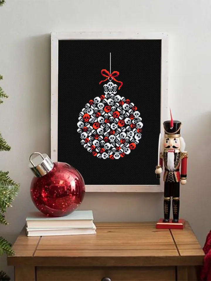 Horror Christmas ball cross stitch pattern download PDF, Halloween Christmas pattern digital PDF, Gothic ornament cross stitch chart #N81