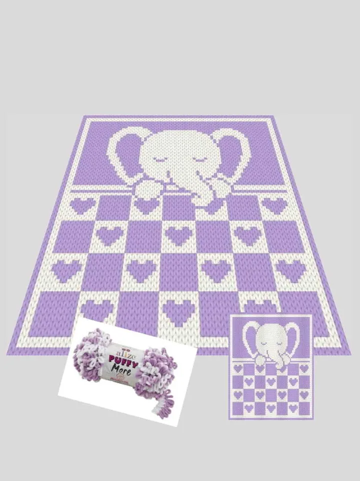 Loop yarn Finger knitted Sleeping Elephant blanket pattern