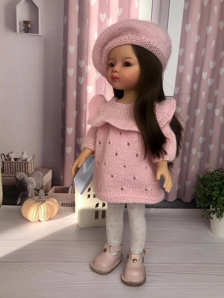Paola Reina Doll 4 ITEMS Set: Exclusive Handmade Outfit - Beret, Dress, Tights, Shoes