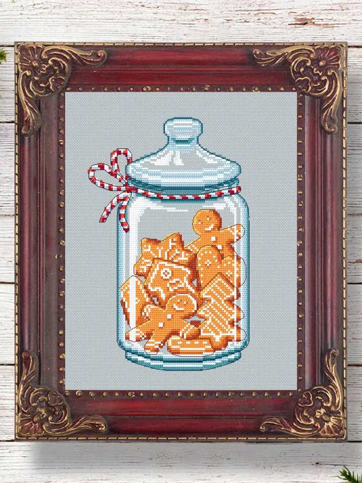 Christmas gingerbread cross stitch pattern download PDF, Christmas jar cross stitch chart, Holiday hand embroidery PDF, Sweet Christmas #N85