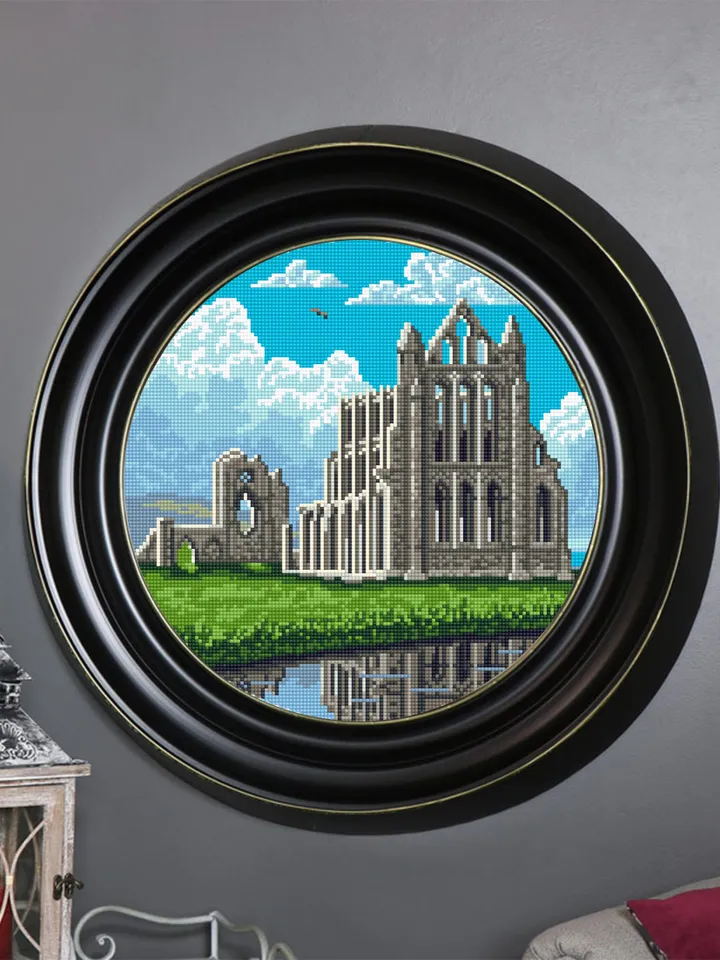 Whitby Abbey medieval castle cross stitch pattern download PDF Draculas castle embroidery PDF, Nature cross stitch, Gothic architecture #C7