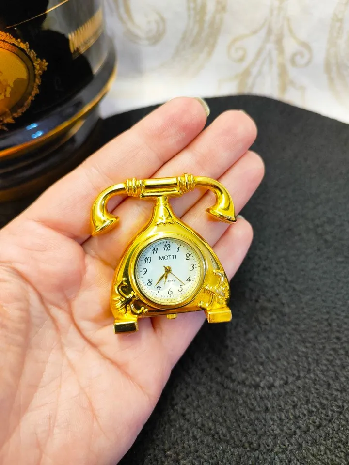 Miniature boudoir clocks,Vintage phone clock,quartz watch,art deco style,brass watches,watches for collection