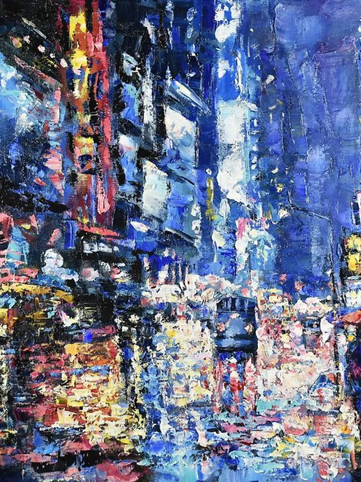 New York Painting Rainy Street Original Art NYC Artwork Umbrella Girl