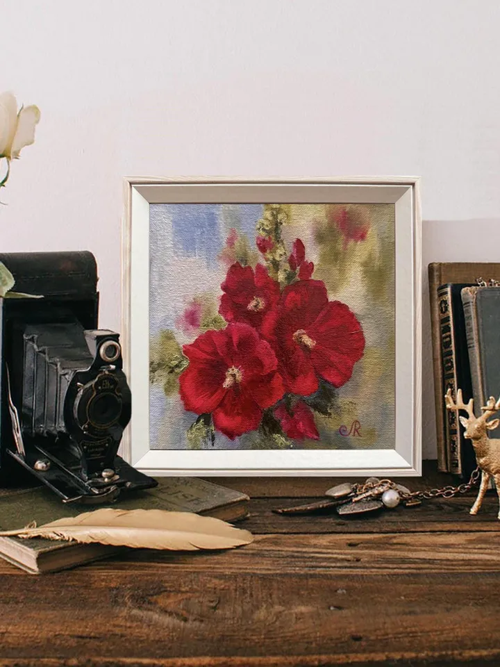 Flowers Original Painting Floral Wall Art Red Flowers Oil Art