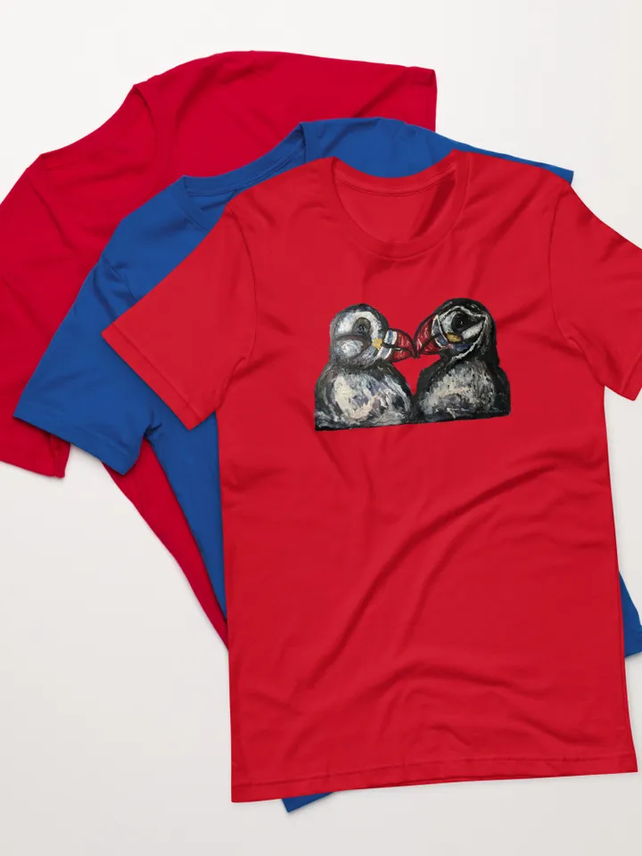 Puffins in love Unisex t-shirt,funny animals shirts,love gift t shirt,humor t shirts,animals painting,puffins in love t shirt,unique t shirt