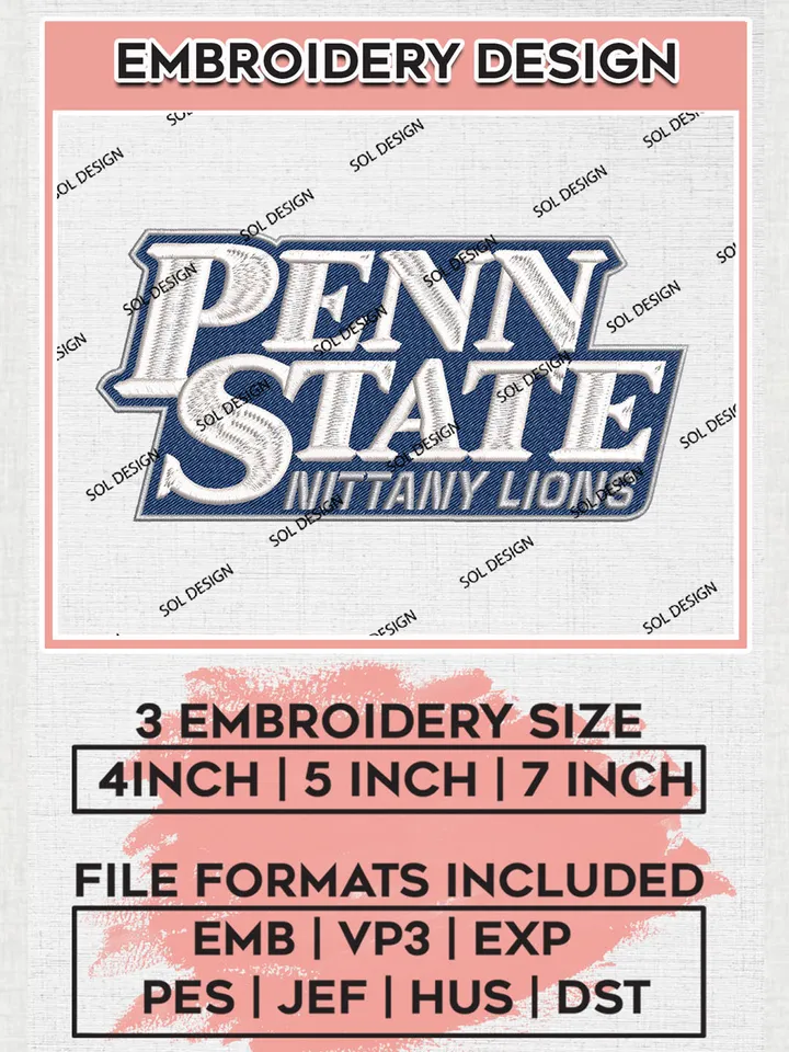 Penn State Nittany Lions College Football Team Writing Logo Embroidery Design Files, NCAA Penn State Nittany Lions Machine Embroidery, NCAA Teams, 3 sizes, NCAA Machine embroidery designs, Digital Download