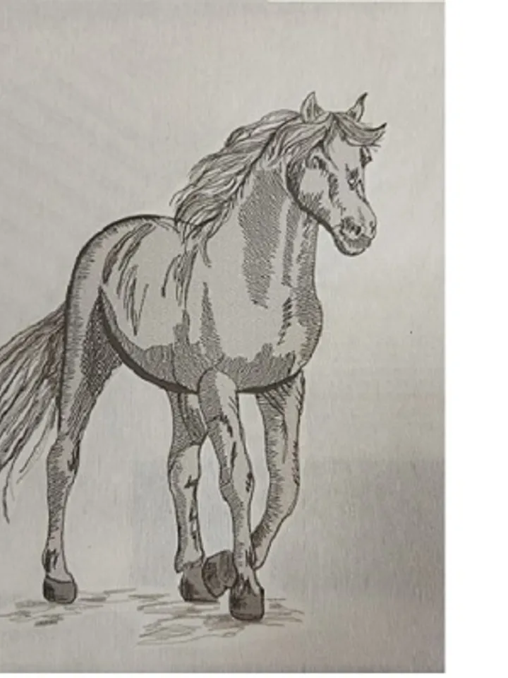 Machine embroidery design horse in blackwork technique
