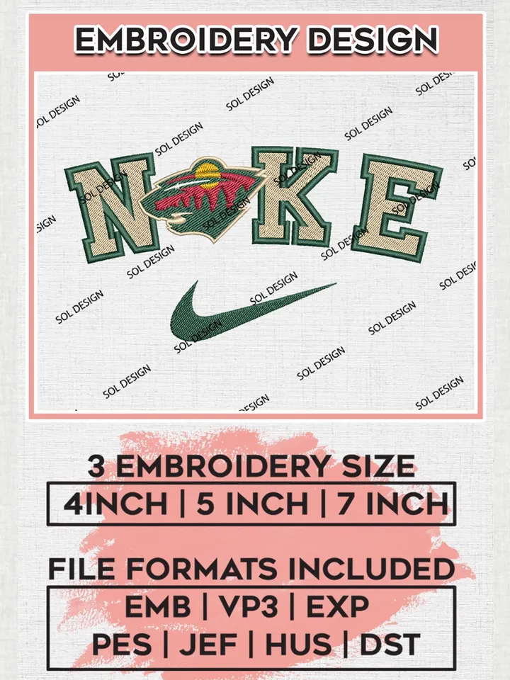 Nike Minnesota Wild Machine Embroidery Files, NHL Minnesota Wild Embroidery Designs, NHL Wild Logo, NHL Machine Embroidery Designs, Digital Download