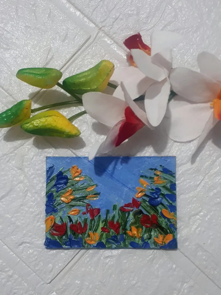 Original ACEO Floral Field, Painting Miniature Collectible Art 3D Textured Flowers Artwork