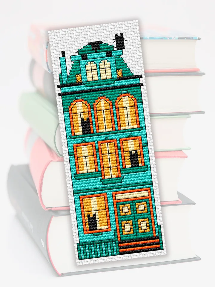 Cross stitch bookmark pattern Cat Mansion