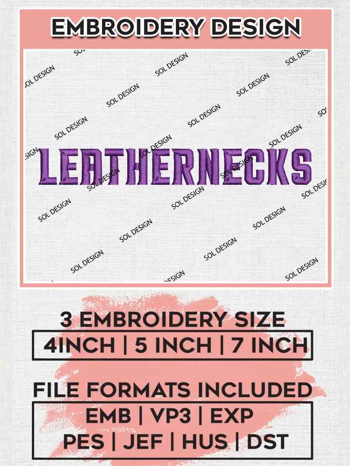 NCAA Leathernecks College Team Word Logo Embroidery Design Files, NCAA Western Illinois Leathernecks Machine Embroidery, NCAA Teams, 3 sizes, NCAA Machine embroidery designs, Digital Download