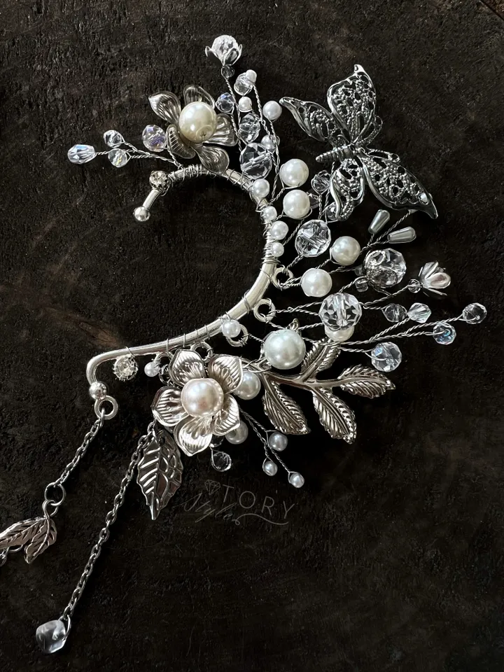 Ear cuff, Silver ear cuff,Butterfly earrings,Wedding ear cuff, Elven ear cuff, Bride earrings, Bride ear cuff, elf ear cuff, ear cuff no piercing