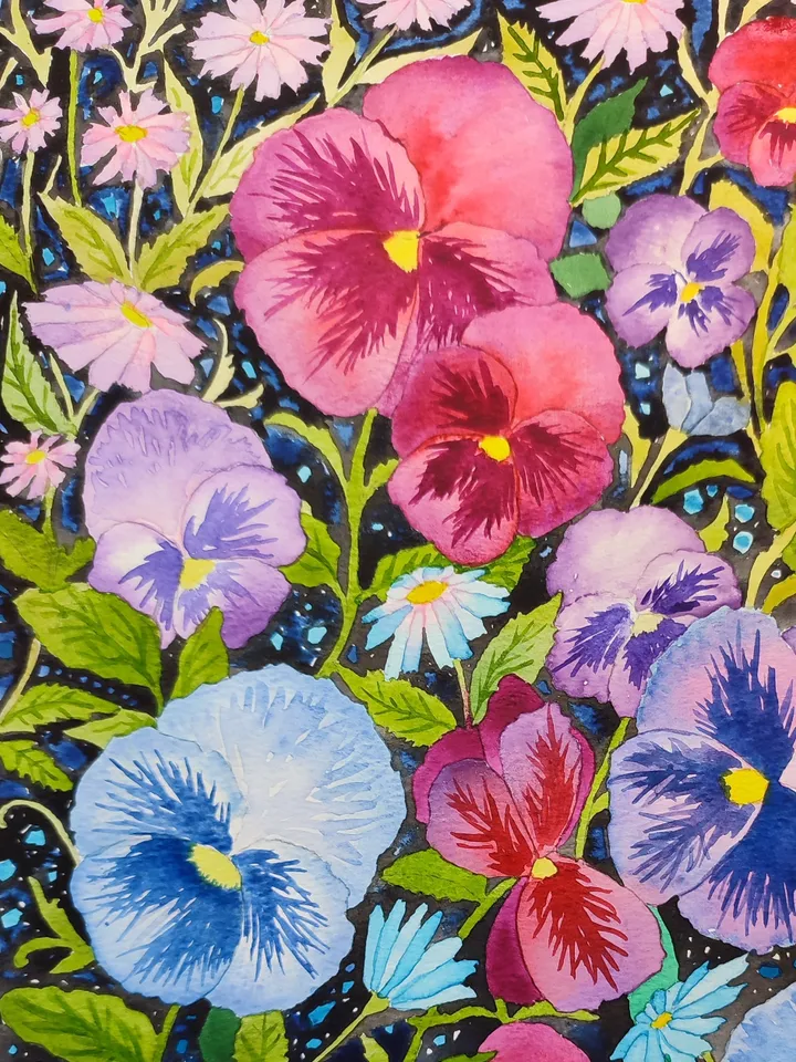 Author's watercolor painting "Pansies"