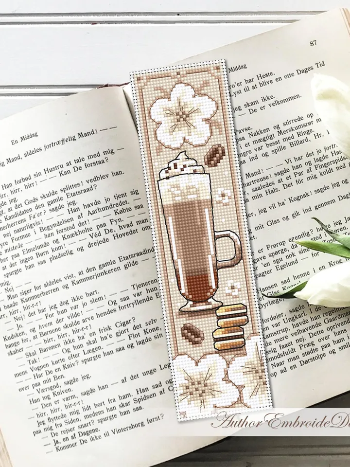 Coffee bookmark cross stitch pattern PDF download Coffee cross stitch chart, Bookmark pattern digital PDF, Coffee lover gift, Mocha #B378