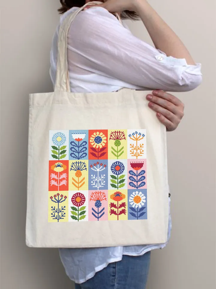 Folk flowers cross stitch pattern PDF download Scandinavian flower sampler, Patchwork cross stitch chart, Floral pattern digital PDF #P44