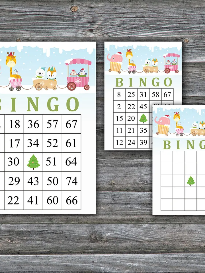 Christmas train animals bingo game card,Christmas bingo game card,Christmas Bingo Printable,INSTANT DOWNLOAD--75