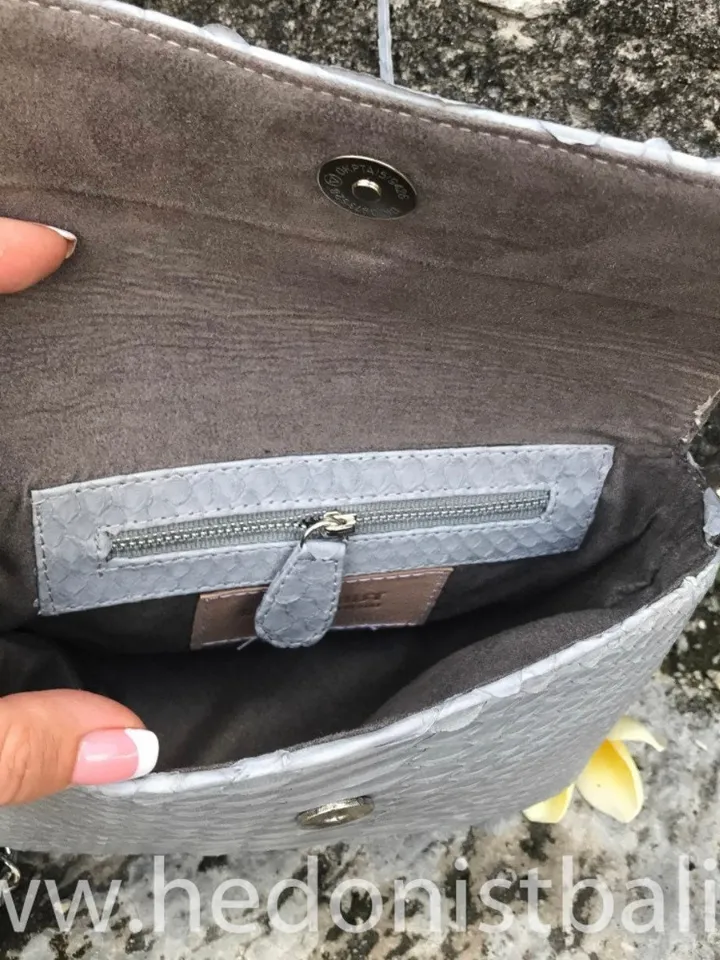 Genuine Python Skin Light Gray Tassel Bag | Leather Crossbody Bag | Clutch Bag | Women Summer Bag | Handmade Bag Grey Detachable Chain Bag