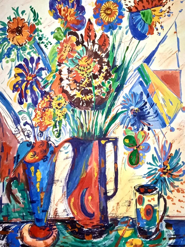 Kandinsky Flowers Style Abstract Original Art Floral Painting Above Bed Art Kandinsky Painting 16 by 11 by TatianaArtShop