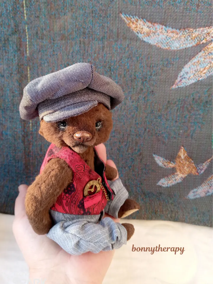 designer teddy bear 5,9 inches sitting, teddy bear handmade