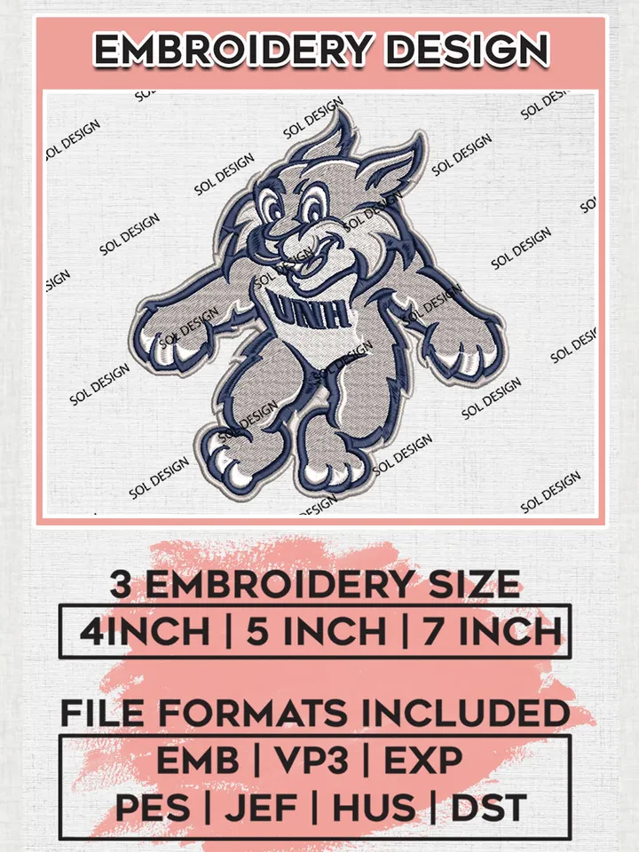 NCAA New Hampshire Wildcats Team Mascot Logo embroidery designs, NCAA New Hampshire Wildcats Logo Machine embroidery files, NCAA Team Logo embroidery designs, NCAA Game Day Machine embroidery designs, Digital Download