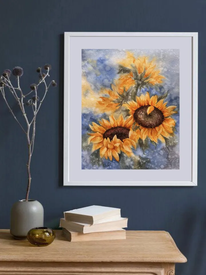Sunflowers Original Painting Yellow Flowers Painting Wildflowers Watercolor Art Meadow Wall Art