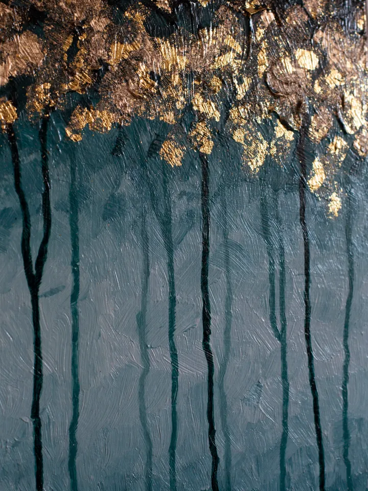 3D Abstract Forest Painting Acrylic on MDF Art Board - 40x30 cm | Handmade Artwork | Golden trees wall art