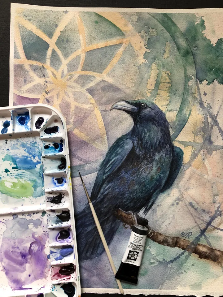 Raven Original Painting Birds Watercolor Crow Wall Art