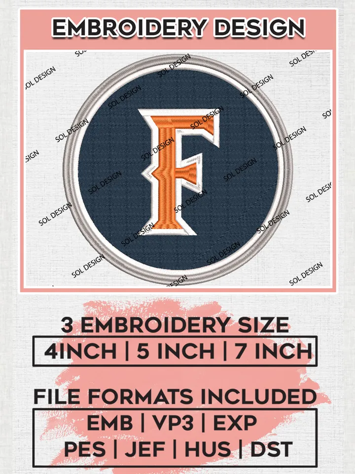 Cal State Fullerton Titans Team Letter Round Logo Embroidery Design Files, NCAA Cal State Fullerton Titans Machine Embroidery, NCAA Teams, Game Day, 3 sizes, NCAA Machine embroidery designs, Digital Download