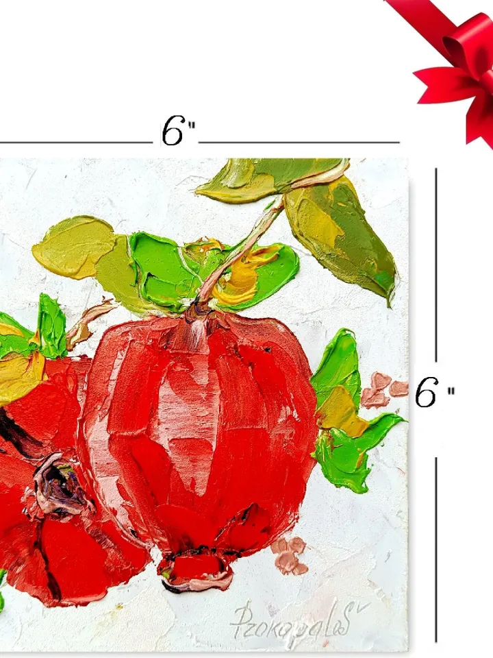 Pomegranate Painting Fruit Original Art Impasto Painting Original Oil Painting Kitchen Wall Art 6 by 6 inches by ArtProkopaloSv