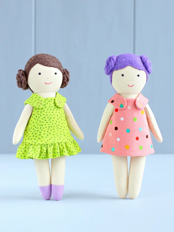 5 PDF Four 16 cm (6″) Mini Rag Dolls with Summer Capsule Wardrobe (8 pieces) Sewing Patterns Bundle
