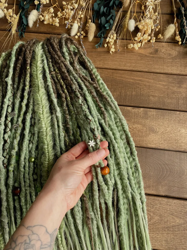 Brown to Forest green ombre De dreads Synthetic dreadlock extensions, Ready to ship