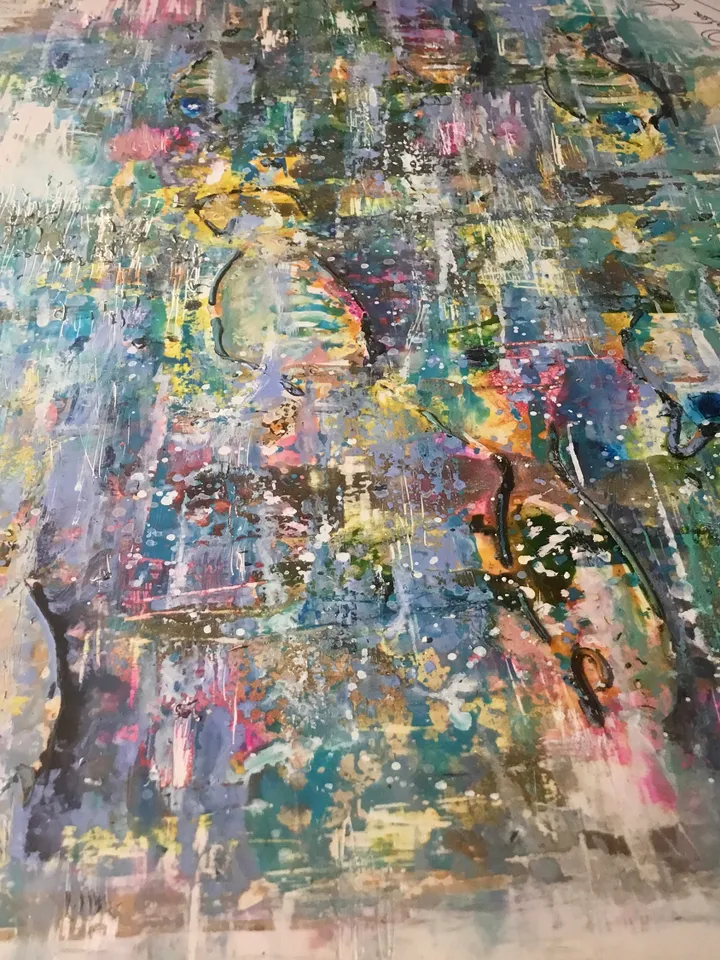 Abstract aquarium original mix media artwork on yupo paper,abstract wall art,unique handmade painting home decoration or gift.