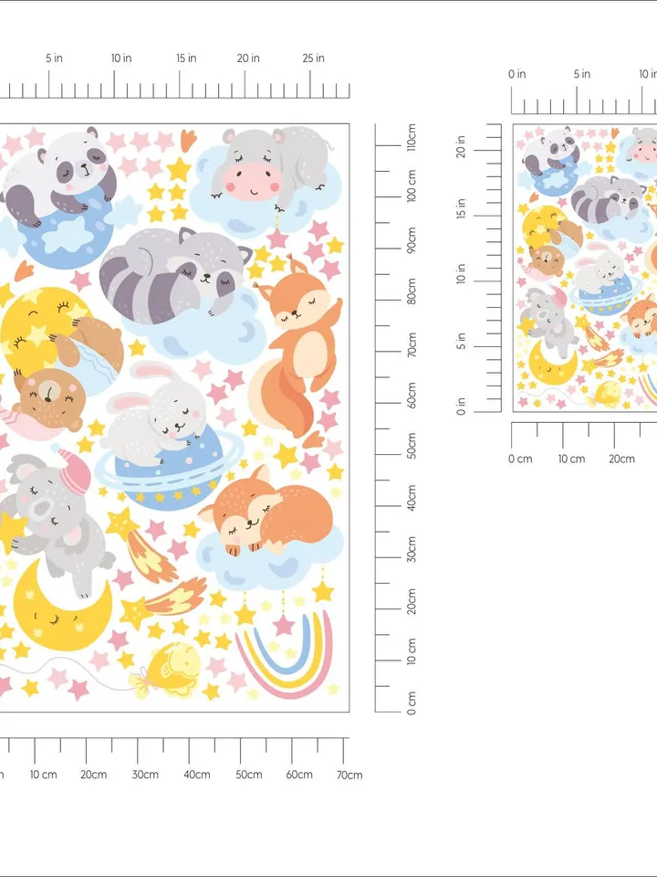 Sleeping on clouds animals Wall Decals Set Kids Stickers Stars ek39