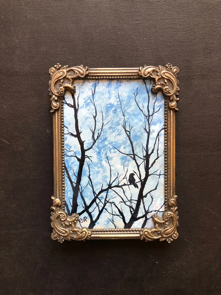 Mystic Oil Painting Framed Antique Metal Frame