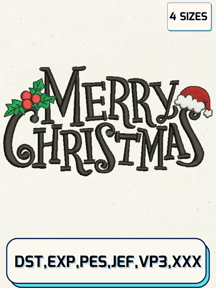 Mery Christmas Embroidery Design,Christmas Embroidery Designs,Machine Embroidery Files,4 Sizes