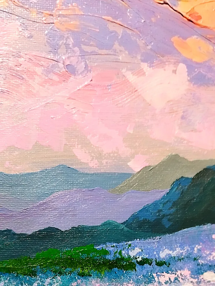 Sunset painting landscape art wildflowers wall decor