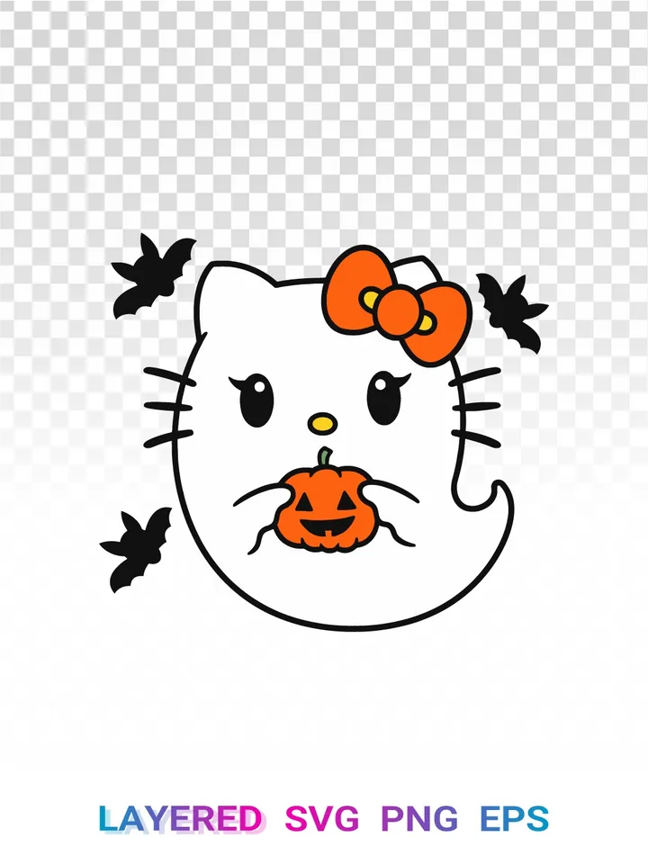 👻 Ghost Hello Kitty Halloween SVG, Sanrio PNG Cricut