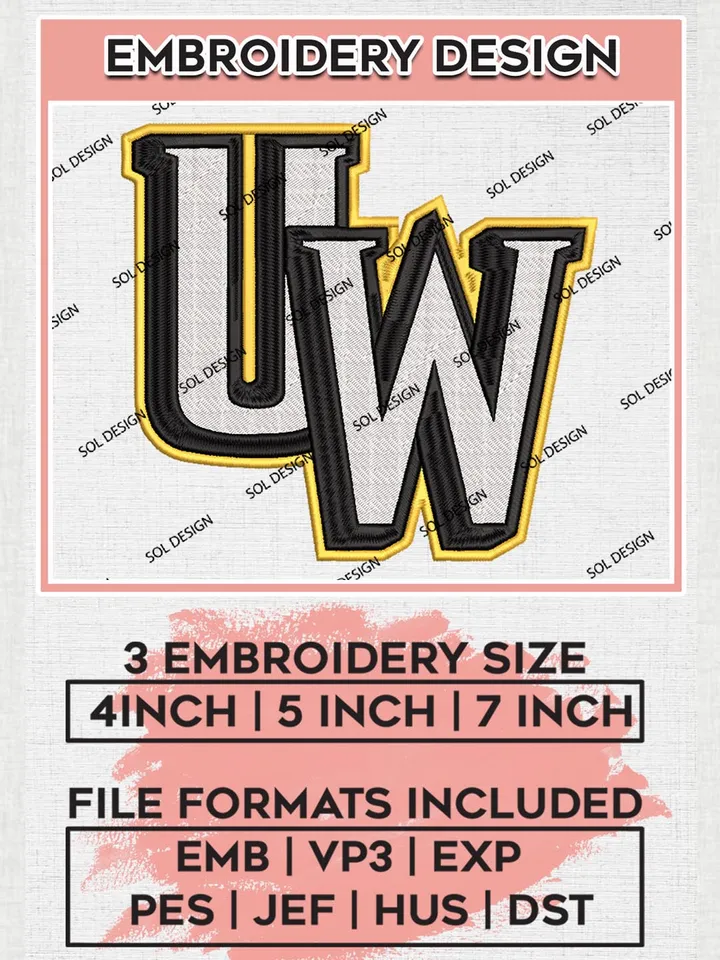 NCAA Wyoming Cowboys UW Logo Embroidery Files, NCAA Wyoming Cowboys Team Embroidery, NCAA Cowboys, NCAA Machine embroidery designs, Digital Download